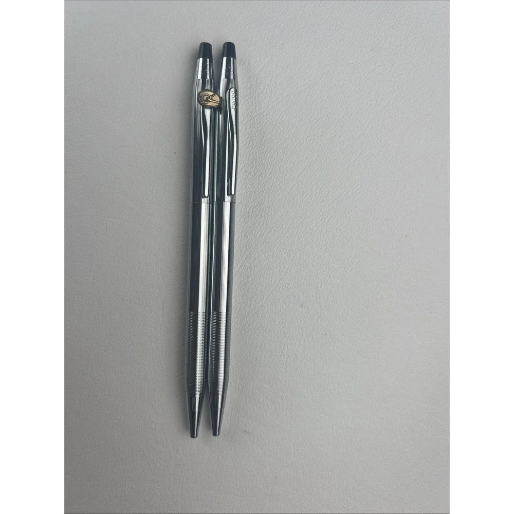 Vintage Cross Chrome Ballpoint Pen and Mechanical Pencil Set Made in USA Emblem